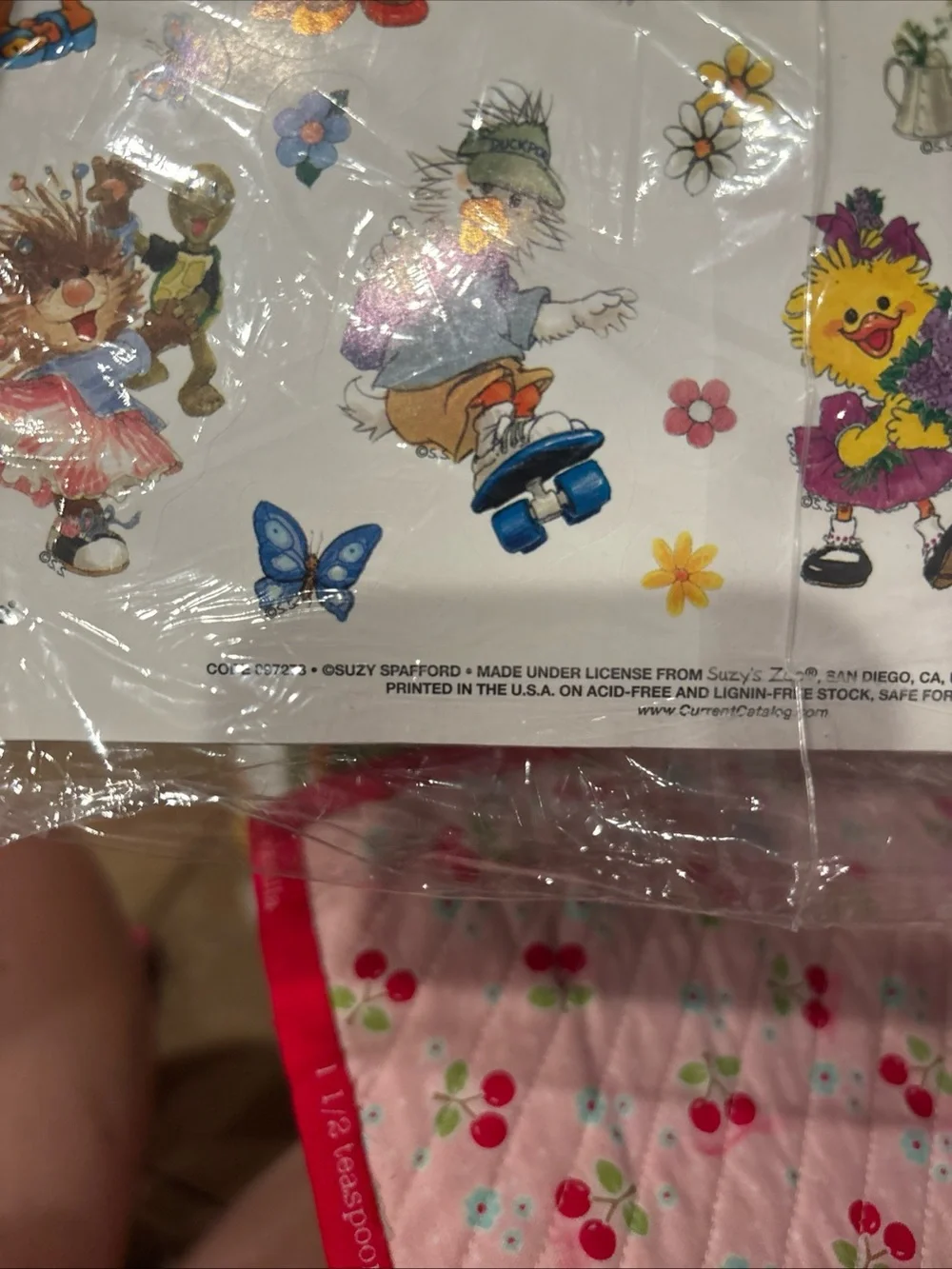 2 Large Sheets Of Vintage Suzy's Zoo Sticker Spring Easter Duck Turtle bear New